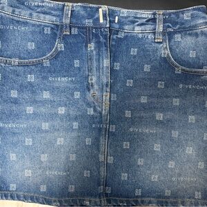 Givenchy Blue Denim Logo Monogram jeans mini skirt.